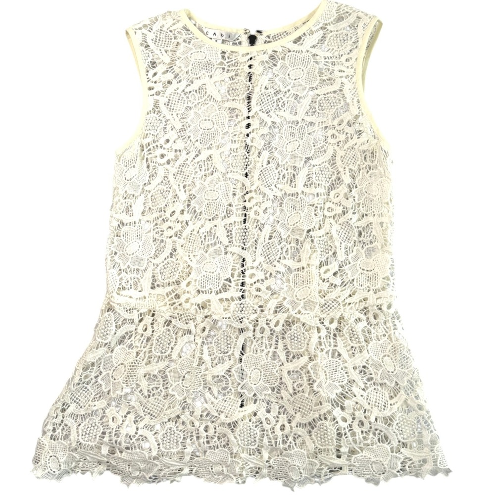 Sheer Floral Lace Crochet Top Sz S Ivory Sleeveless Boho Chic Cottage Country - Picture 5 of 9